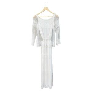 Vintage 70s Boho Chic Elegant White Lace Maxi Dress by Samax New York